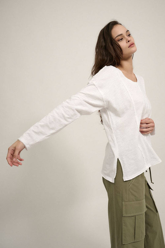 Easy Fit Mineral-Wash Slub Knit Exposed-Seam Top