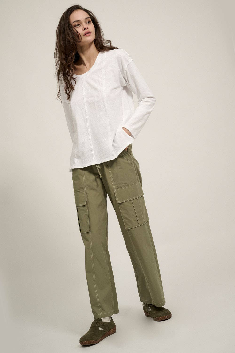 Easy Fit Mineral-Wash Slub Knit Exposed-Seam Top