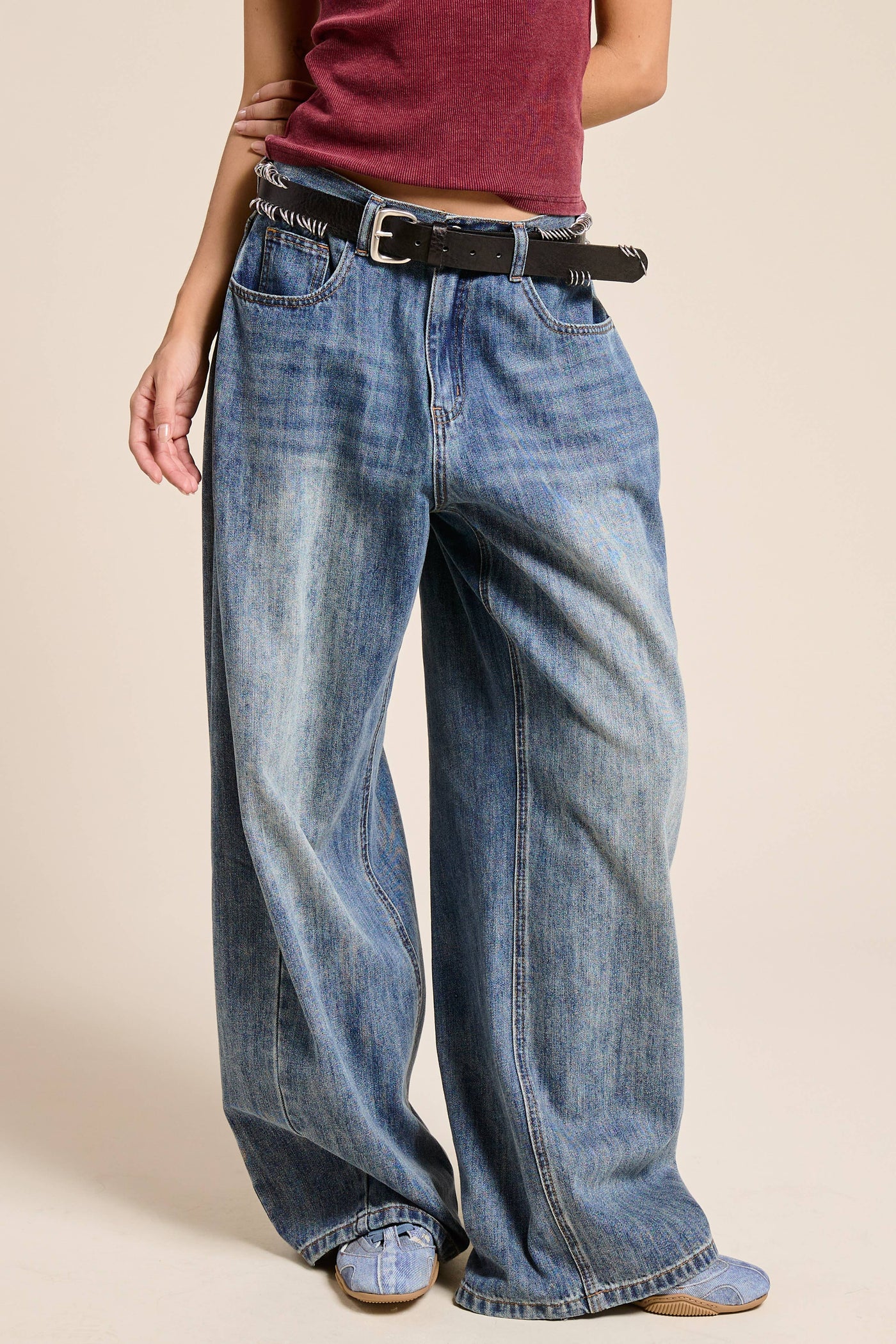 Stonewash Wide Leg Baggy Denim Jeans