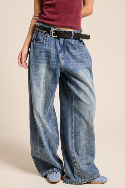 Stonewash Wide Leg Baggy Denim Jeans