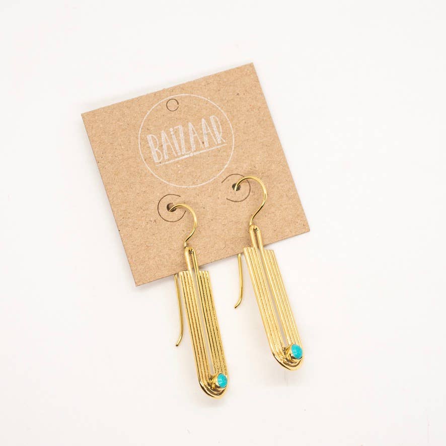 Baizaar Brass Deco Turquoise Wave Earring - Simple Good