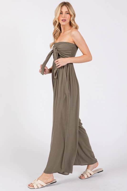 Front Tie Tank Top Wide Leg Jumpsuit