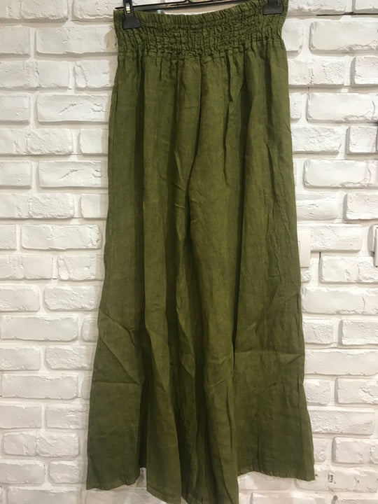 Flared Linen Pants w/ Wide Waistband