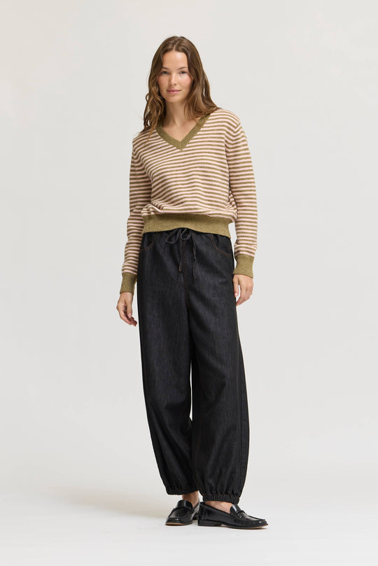 Striped V-Neck Sweater Top