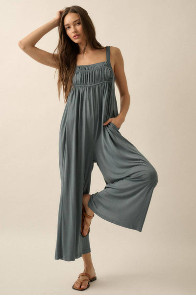 Solid Modal Knit Wide-Leg Cropped Jumpsuit