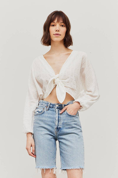 Embroidered Cotton Tie Blouse