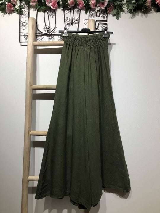 Flared Linen Pants w/ Wide Waistband
