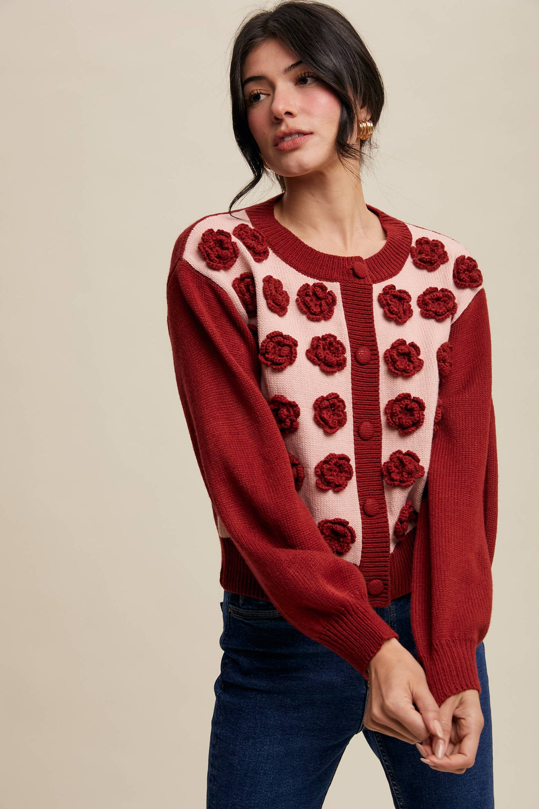 Rose Applique Knit Cardigan