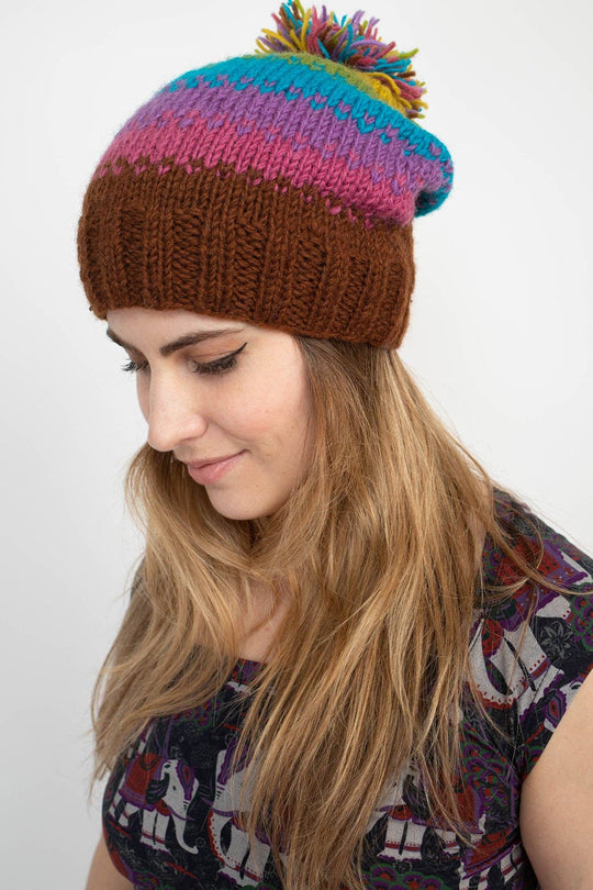 Blurred Lines Handmade Wool Knit Pompom Beanie