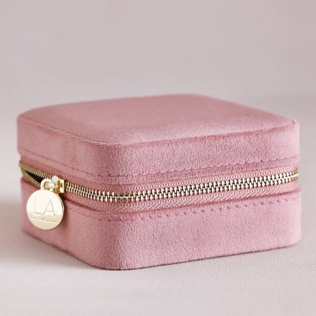 Square Travel Jewelry Case in Pink Rose