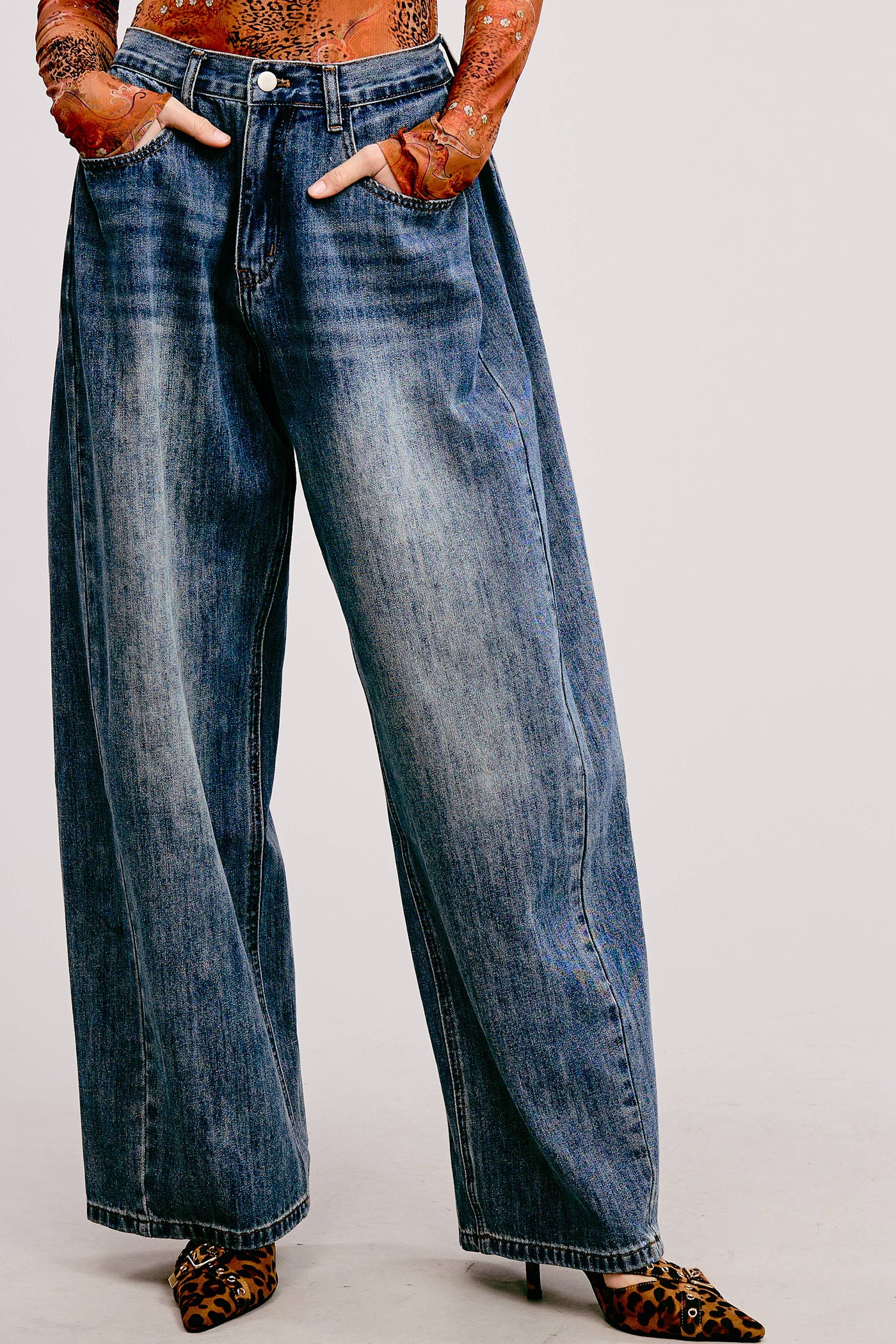Stonewash Wide Leg Baggy Denim Jeans