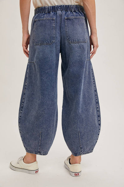 Mid- Rise Drawstring Barrel Jeans