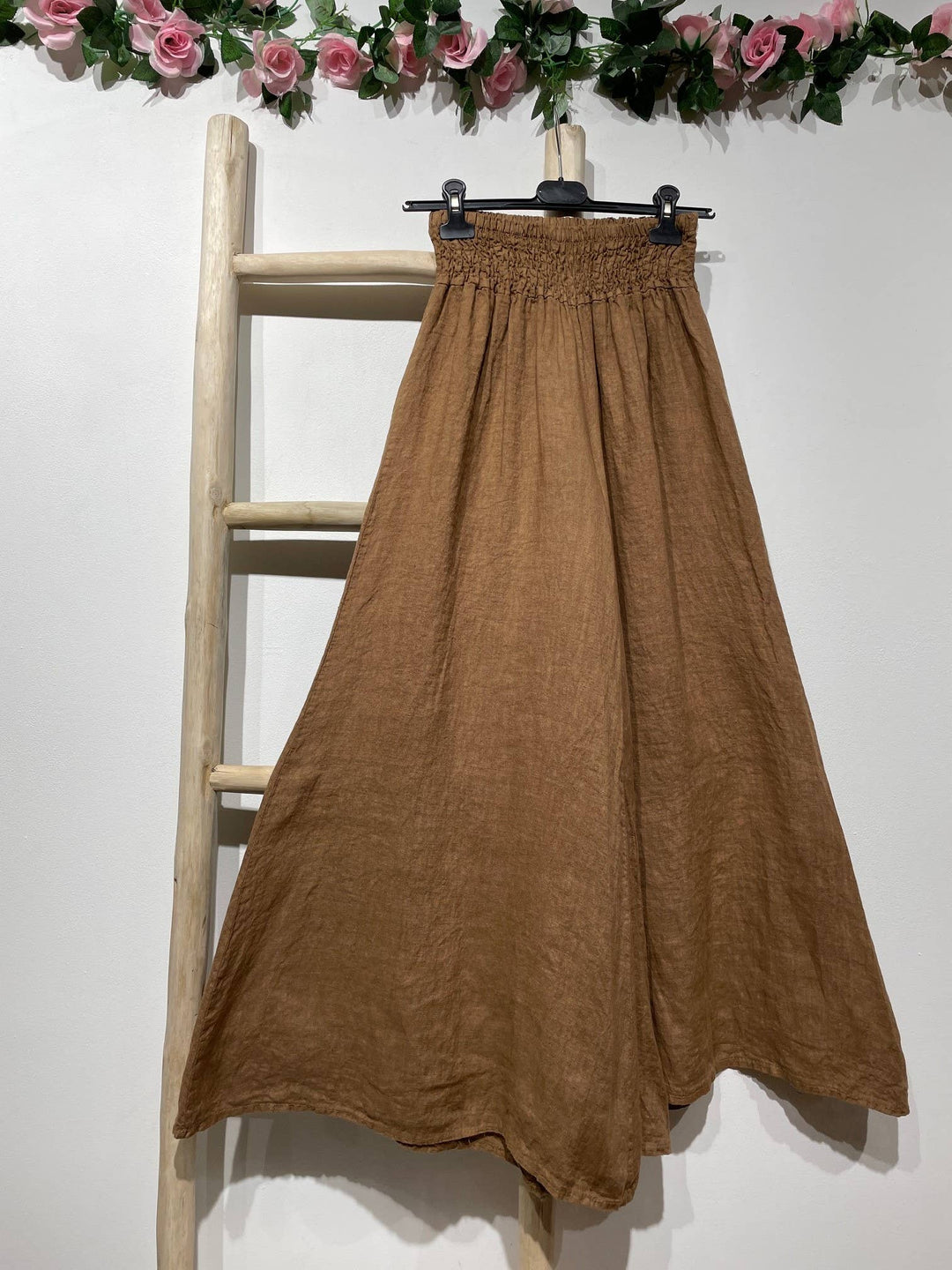 Flared Linen Pants w/ Wide Waistband