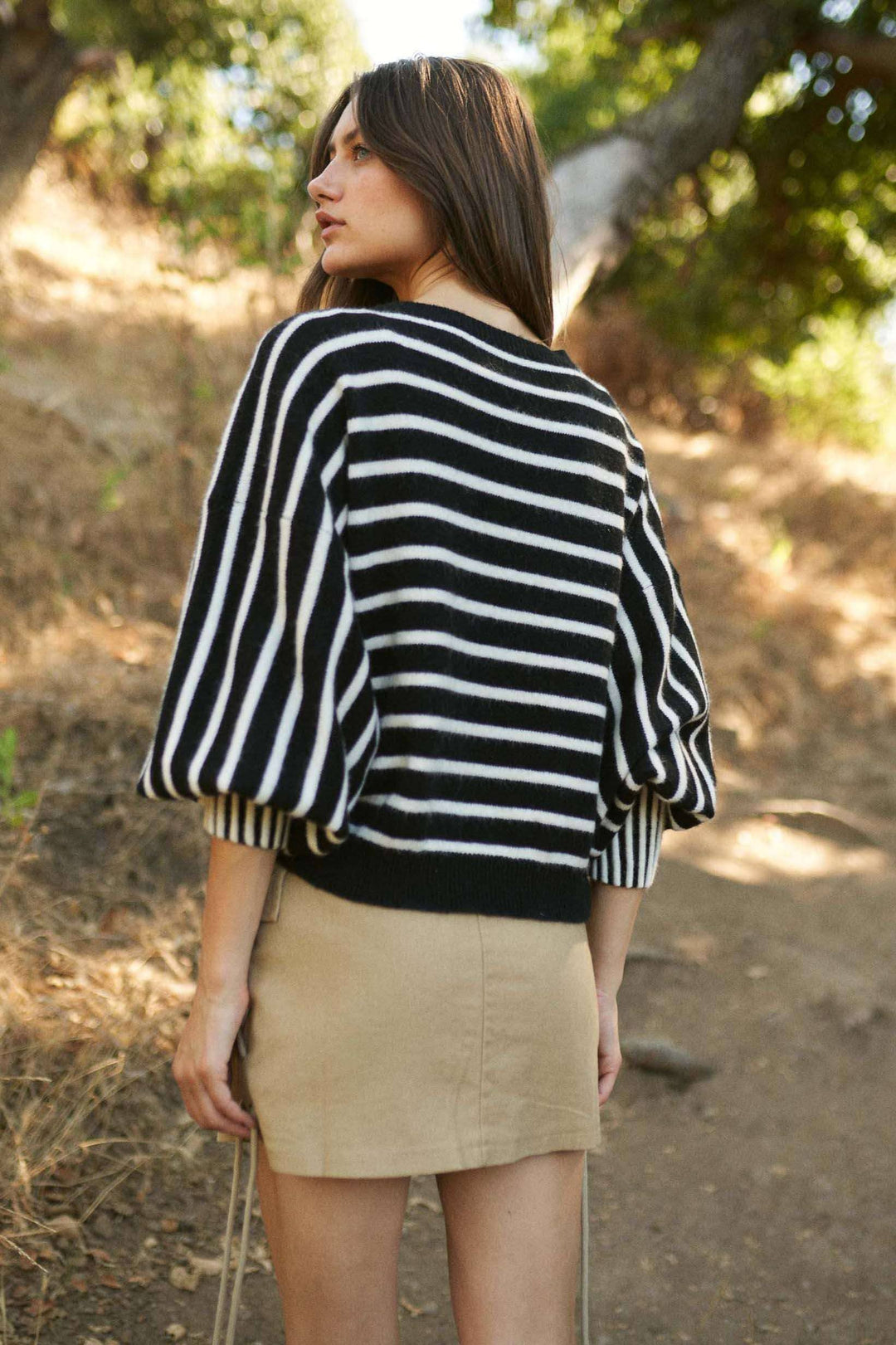 Stripe Puff Sleeve Sweater