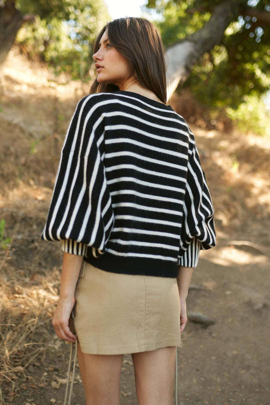 Stripe Puff Sleeve Sweater