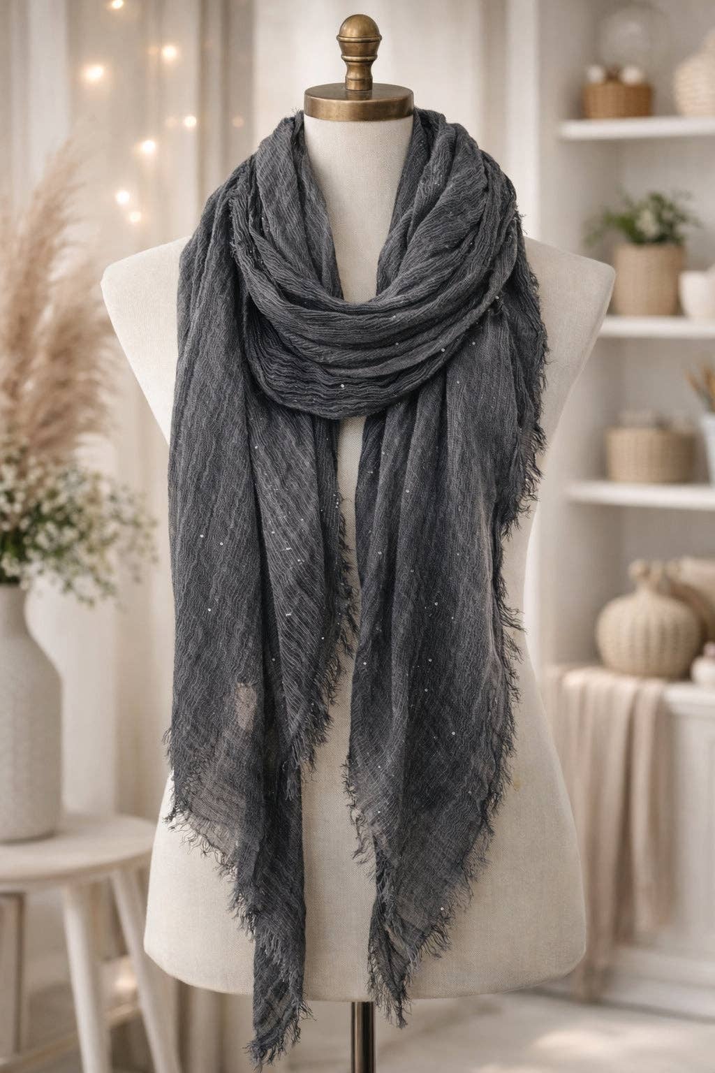 Soft Crinkle Scarf with Subtle Silver Sparkle