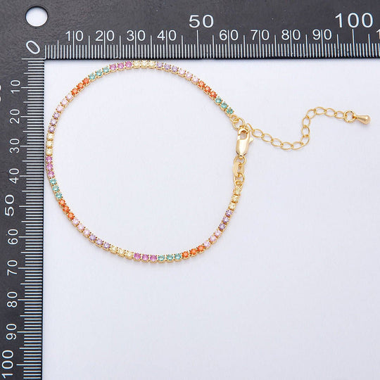 18K Gold Filled 2.5mm Multicolor CZ Tennis Bracelet