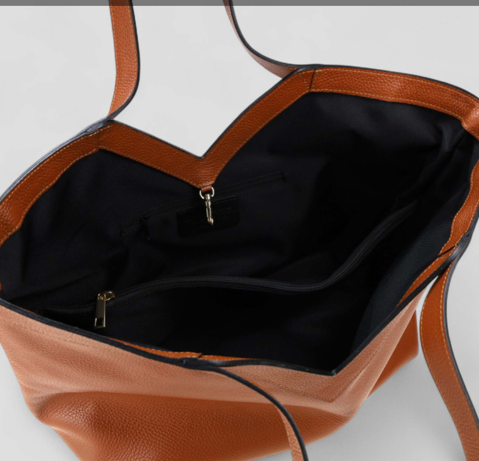 Italian Leather Bag w/ Large Zipper Pocket