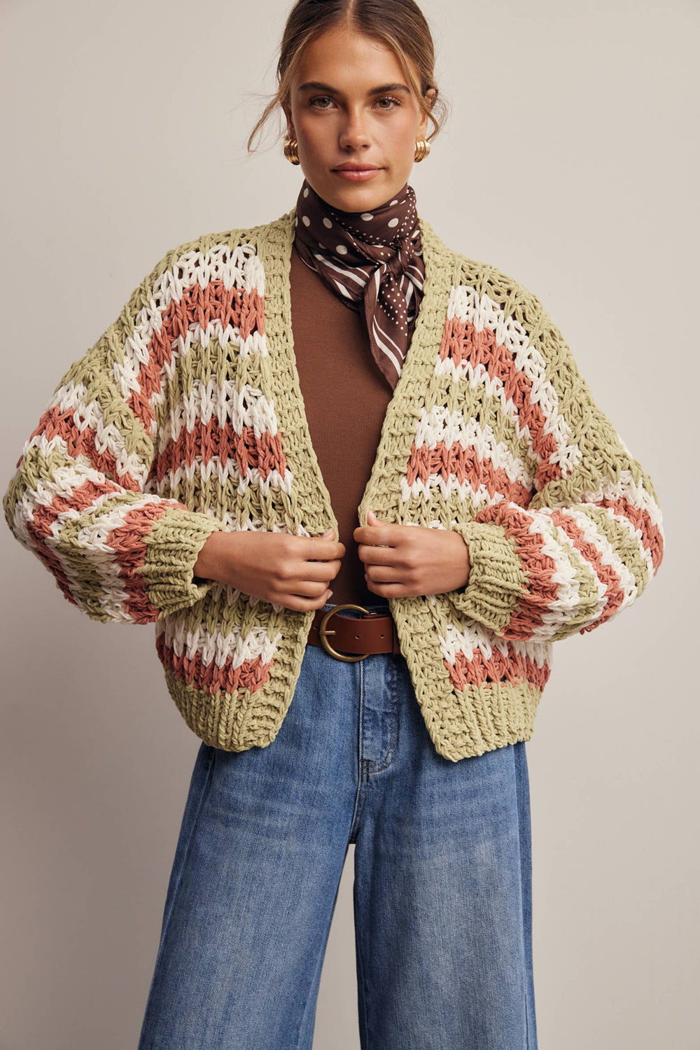 Hand Crochet Stripe Open Cardigan