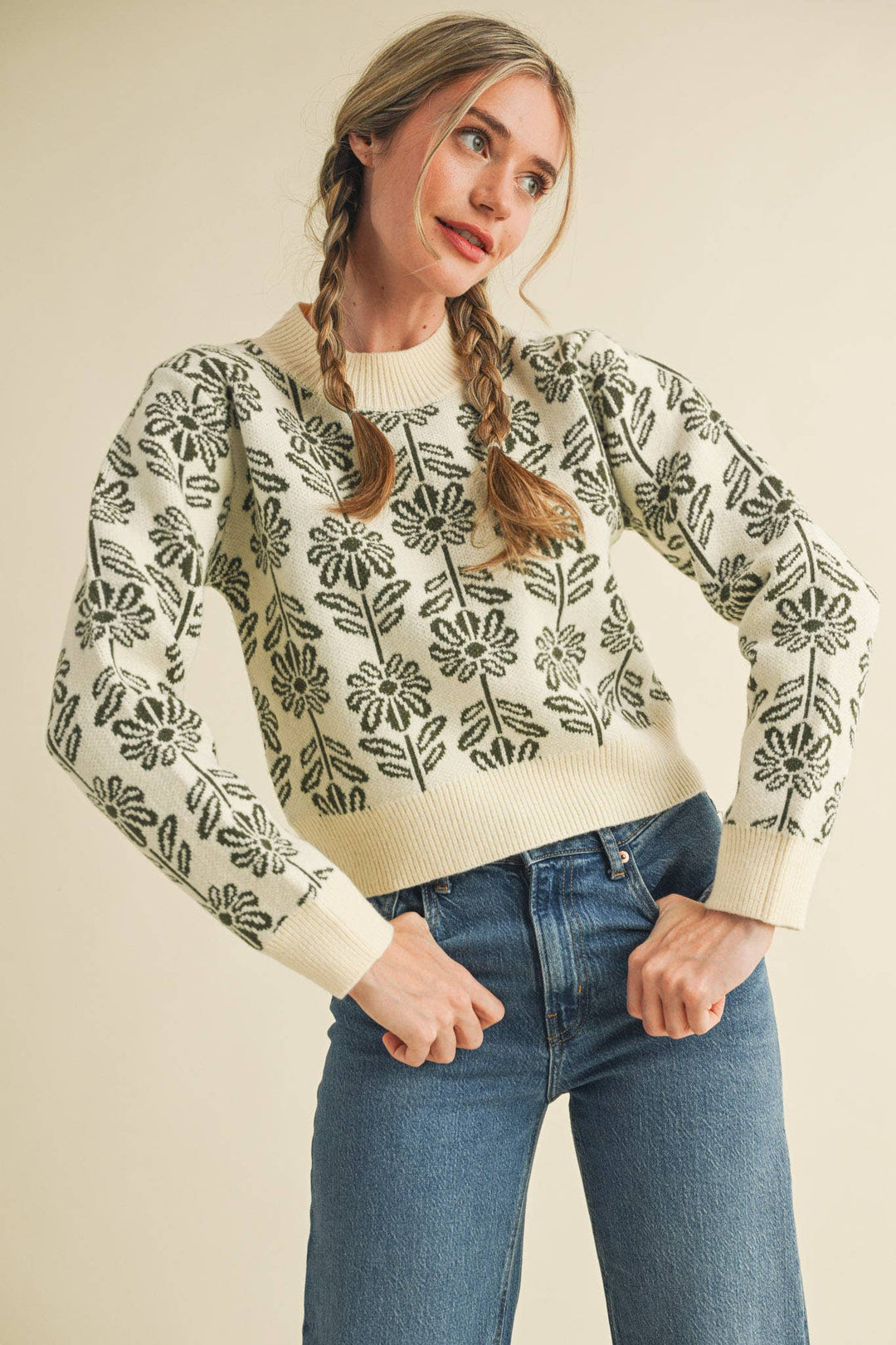 Chocolate Brown Floral Knit Sweater