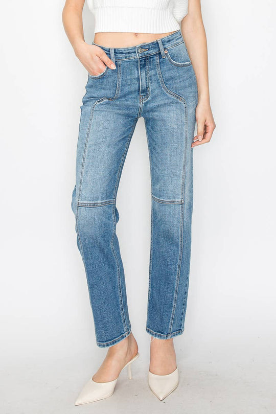High Rise Straight Leg Jeans with Western Detailing
