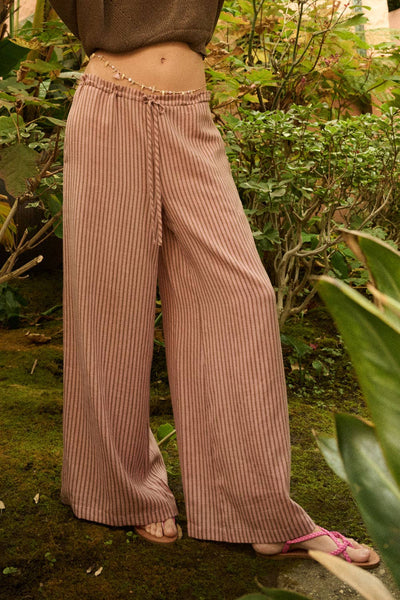 Stripe-Print Woven Wide-Leg Drawstring Pants