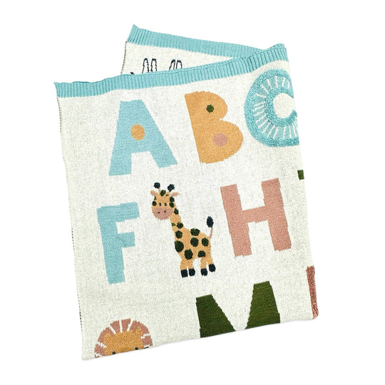Alphabet Blue - Organic Jacquard Knit Baby Blanket