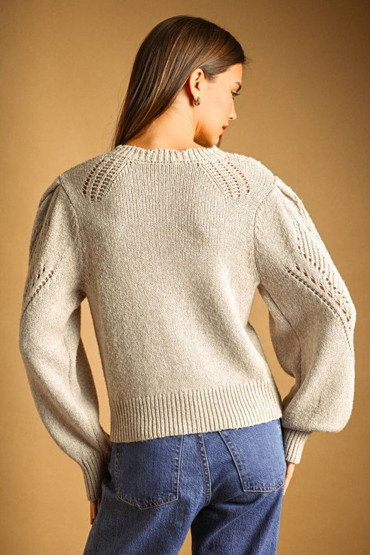 Pointelle Openwork Knit Cardigan with Buttons