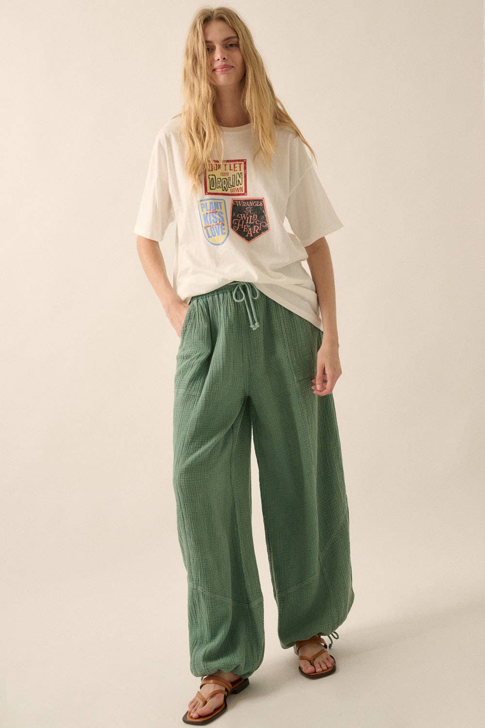Mineral Washed Crinkle Cotton Parachute Pants