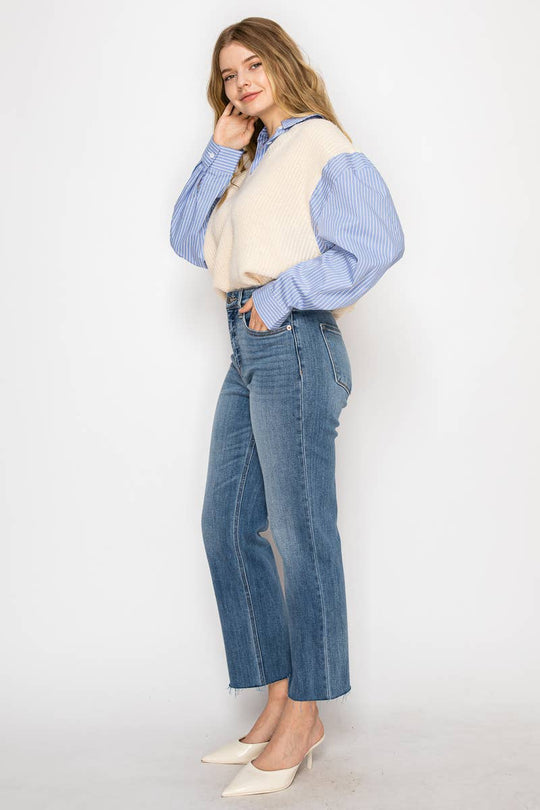 Eco Fabric High Rise Straight Leg Jeans
