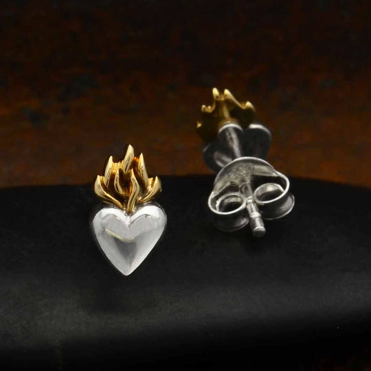 Sterling Silver Flaming Heart Mixed Metal Earrings