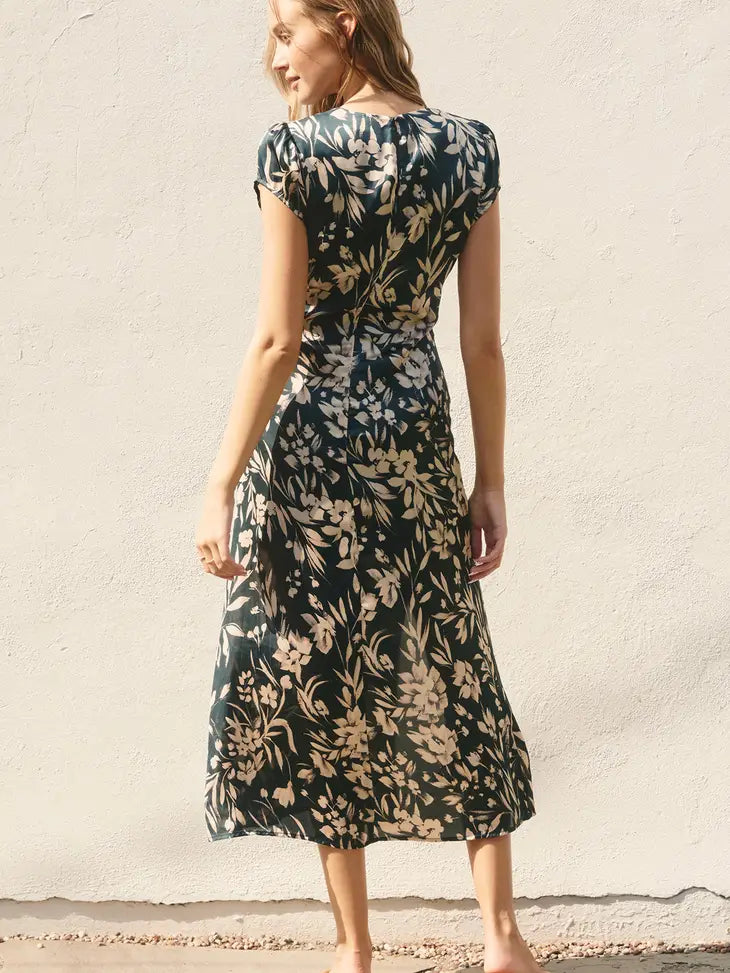 Dress Forum Floral Print Indigo Side Rouched Dress - Simple Good