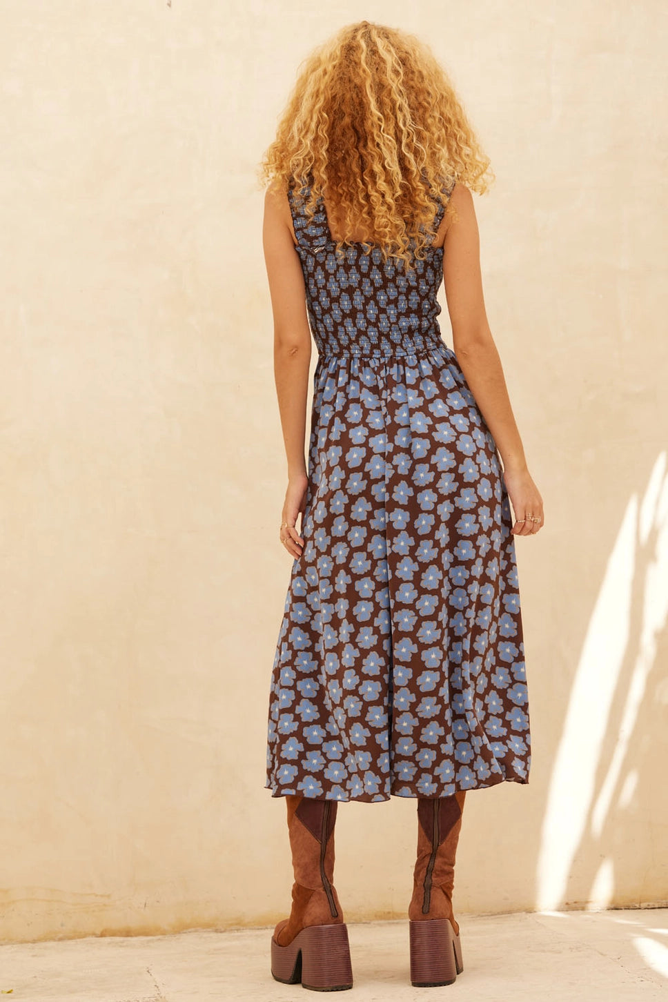 Floral-Print Fit-and-Flare Smocked Midi Dress