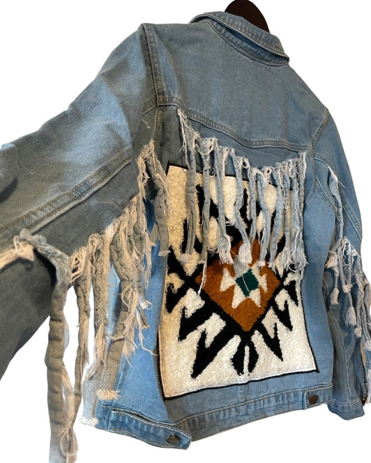 Vintage denim fringe jacket 2024