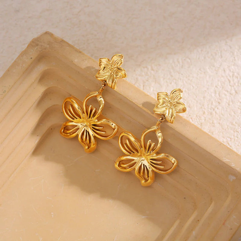 Double Flower Drop Earrings