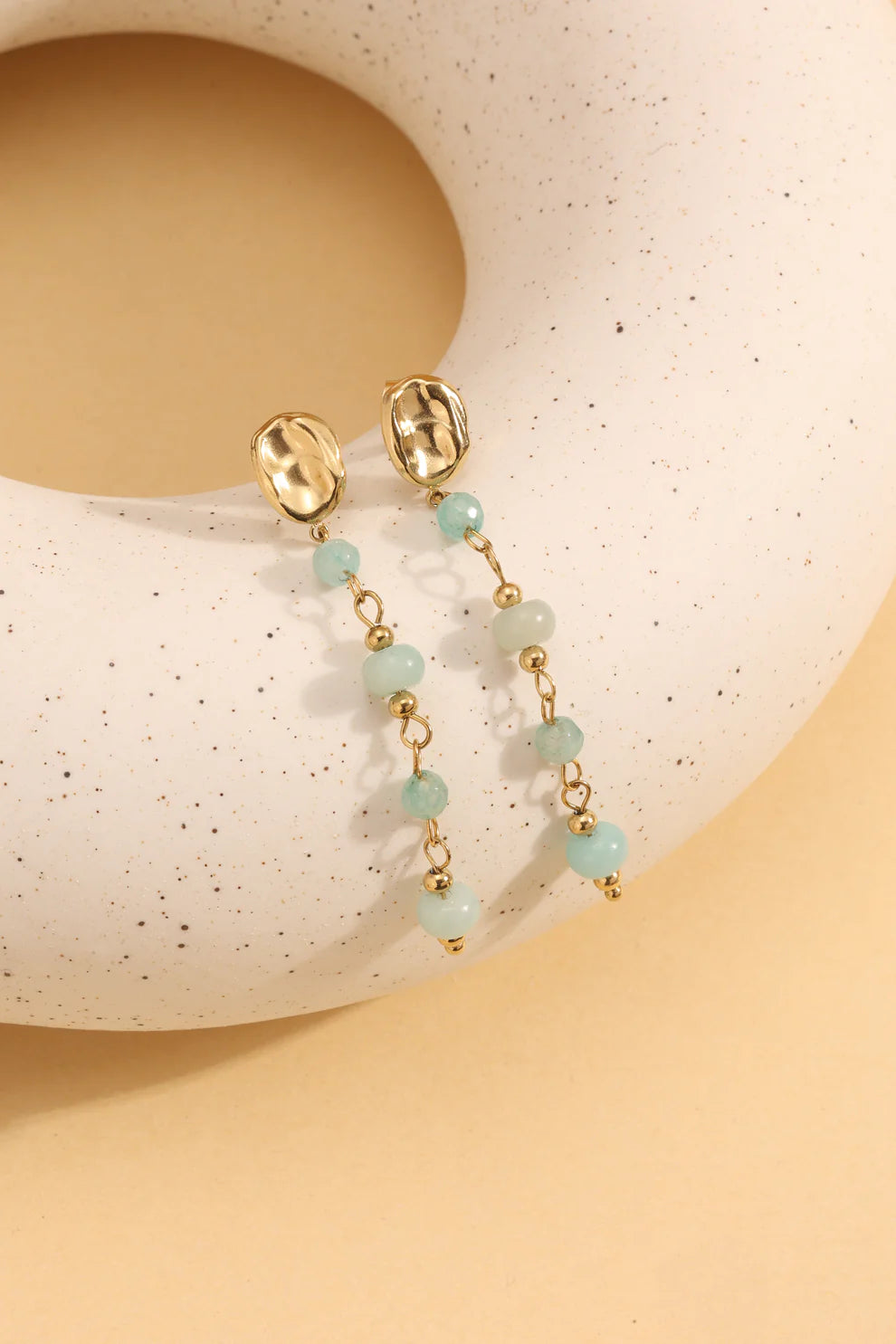 Hammered Gold & Amazonite Beaded Dangle Earrings