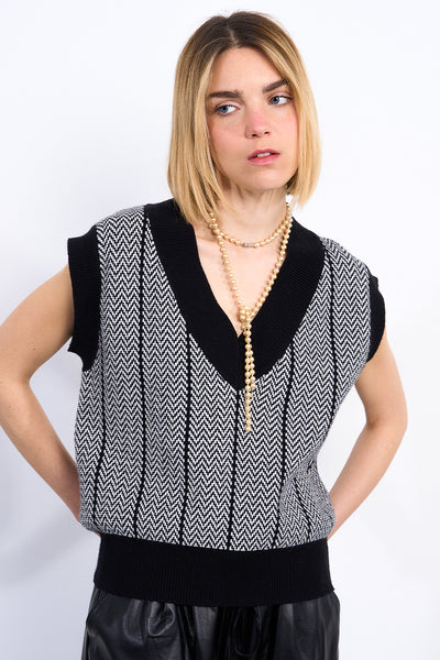 Black Herringbone Sweater Vest