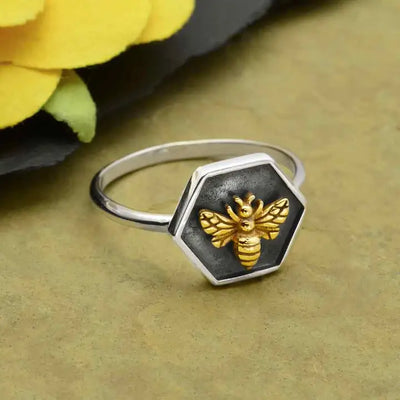 Nina Designs Silver Hexagon Shadowbox Bee Ring - Simple Good
