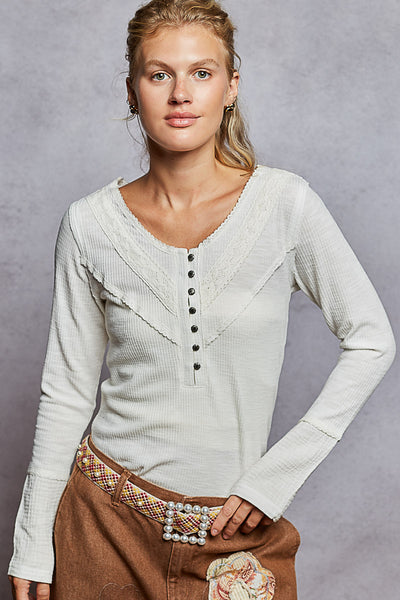 Lace Detailed Long Sleeve Rib Knit Top
