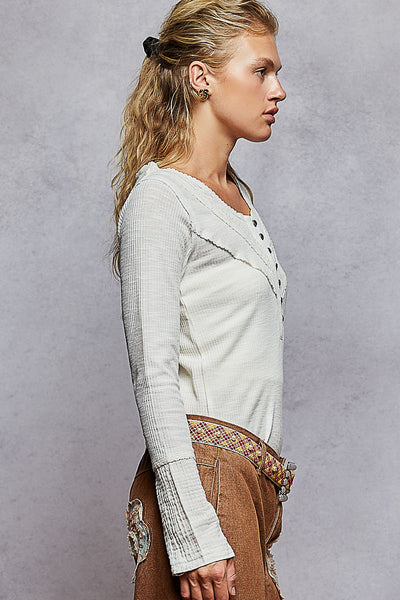 Lace Detailed Long Sleeve Rib Knit Top