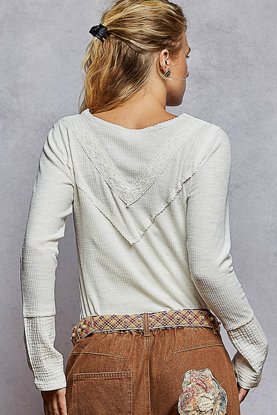 Lace Detailed Long Sleeve Rib Knit Top