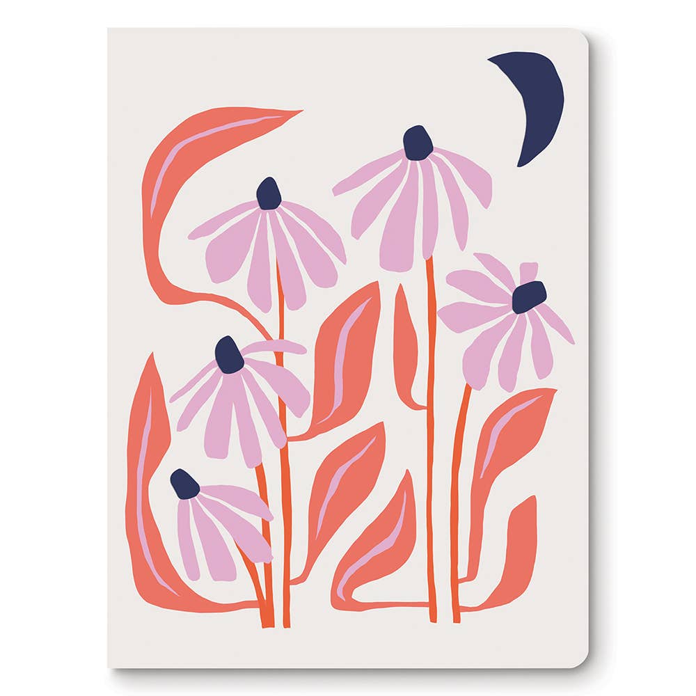 Notebook with pink and orange floral design on a white background