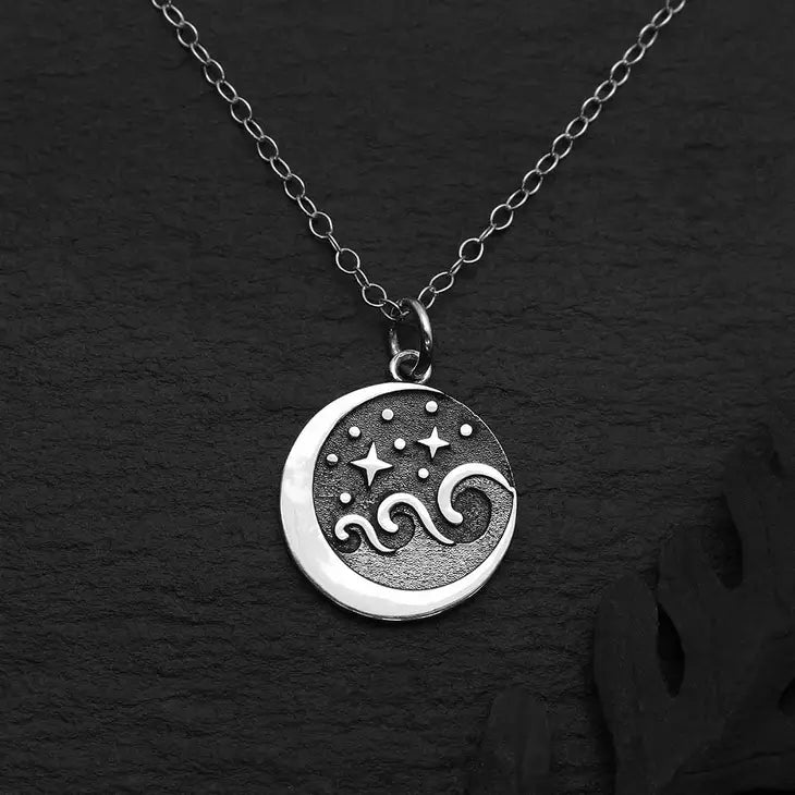 Nina Designs Silver Wave + Moon Necklace - Simple Good