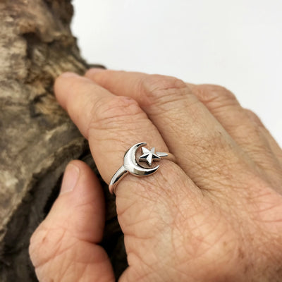 Adjustable Moon and Star Ring