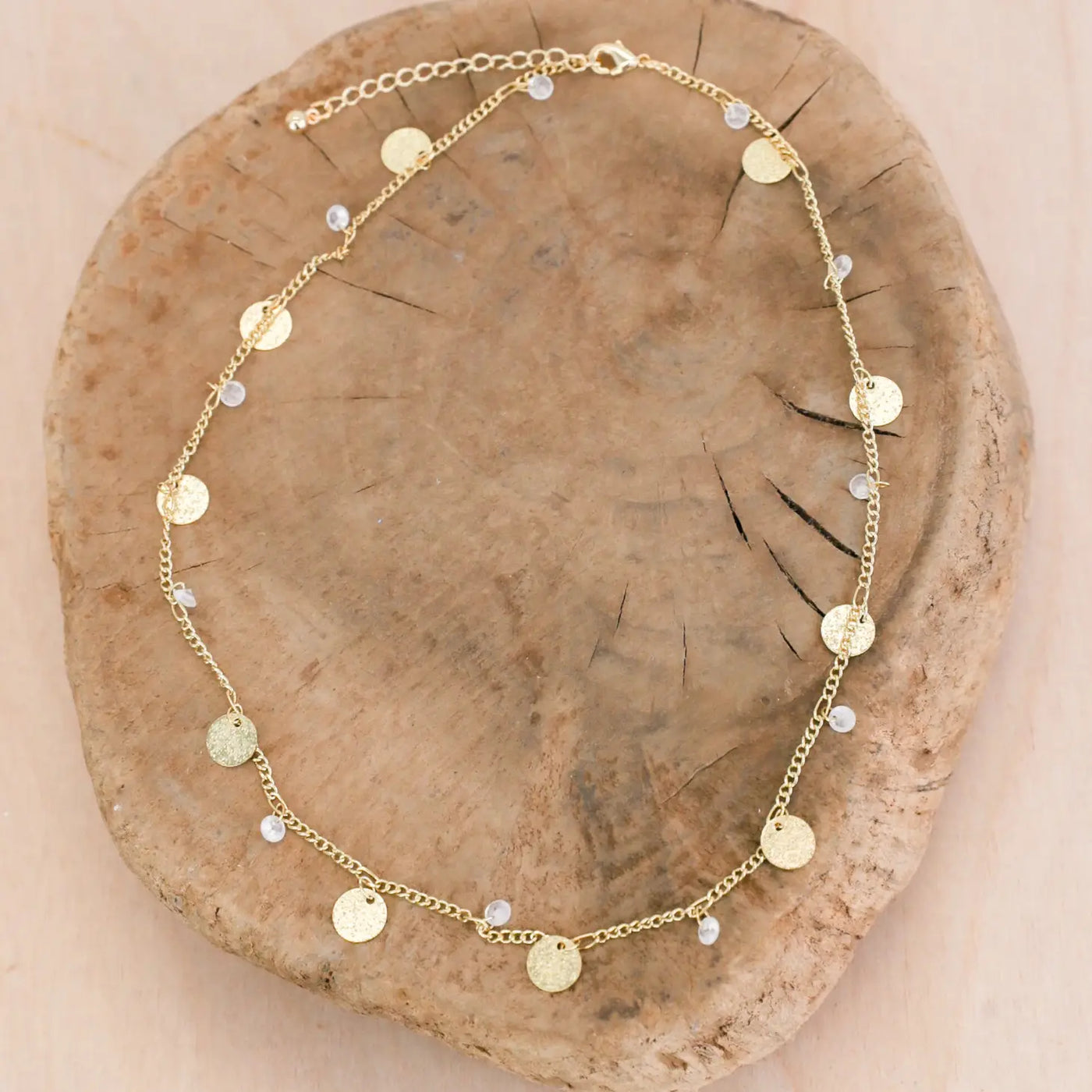 Bali Queen Gold Disk Crystal Chain Necklace - Simple Good