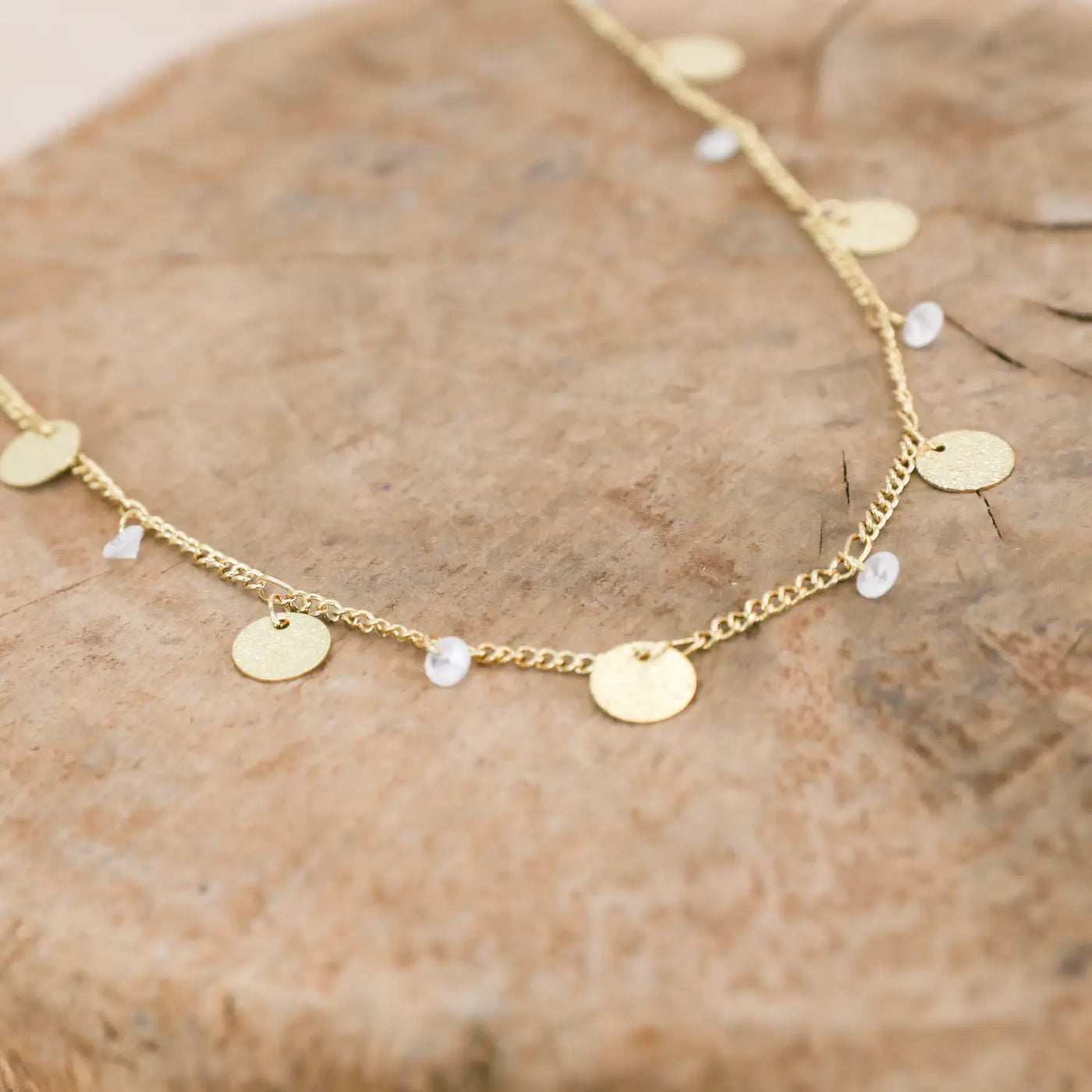 Bali Queen Gold Disk Crystal Chain Necklace - Simple Good