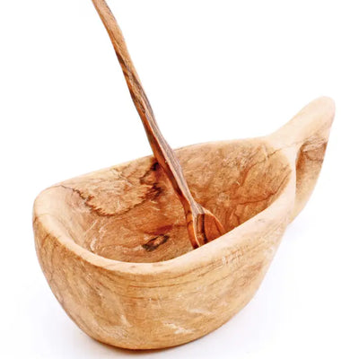 Swahili African Modern Olivewood Carved Spice Bowl with Spoon - Simple Good