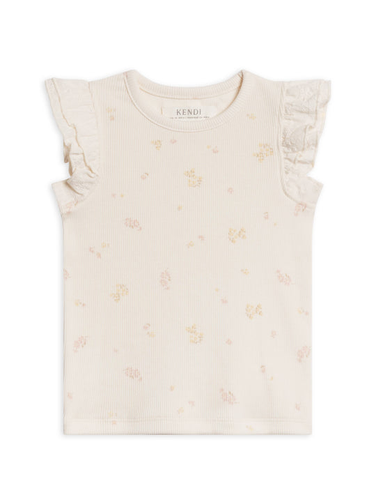 Organic Daphne Ribbed Tank with Eyelet Ruffle