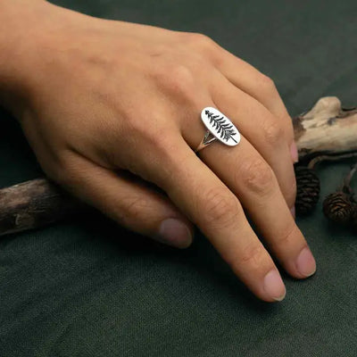 Sterling Silver Etched Pine Tree Ring