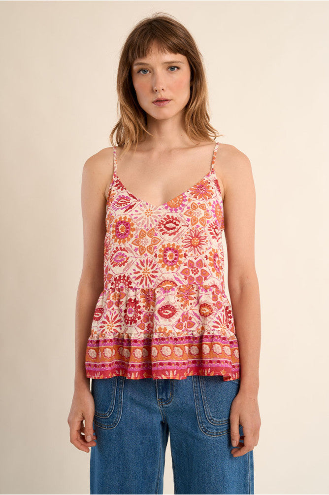 Ruffle Hem Printed Tank